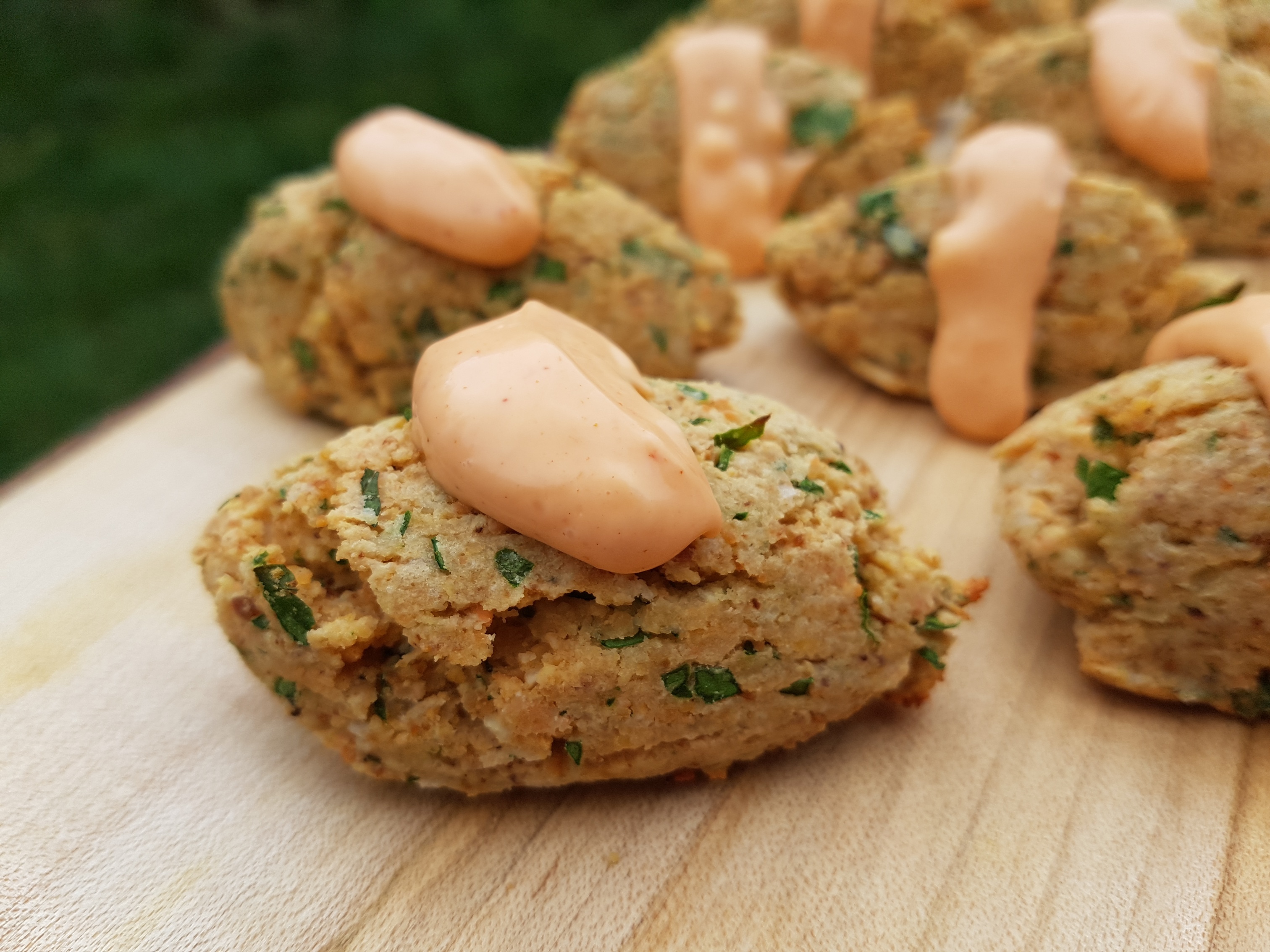 Lentil ricotta fritters with spicy sauce