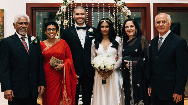 <p>A family united: Lakna’s parents Nalaka and Kumari, Regis, Lakna, Regis’s parents Edina and Pedro. </p> <p>A family united: Lakna’s parents Nalaka and Kumari, Regis, Lakna, Regis’s parents Edina and Pedro. </p>