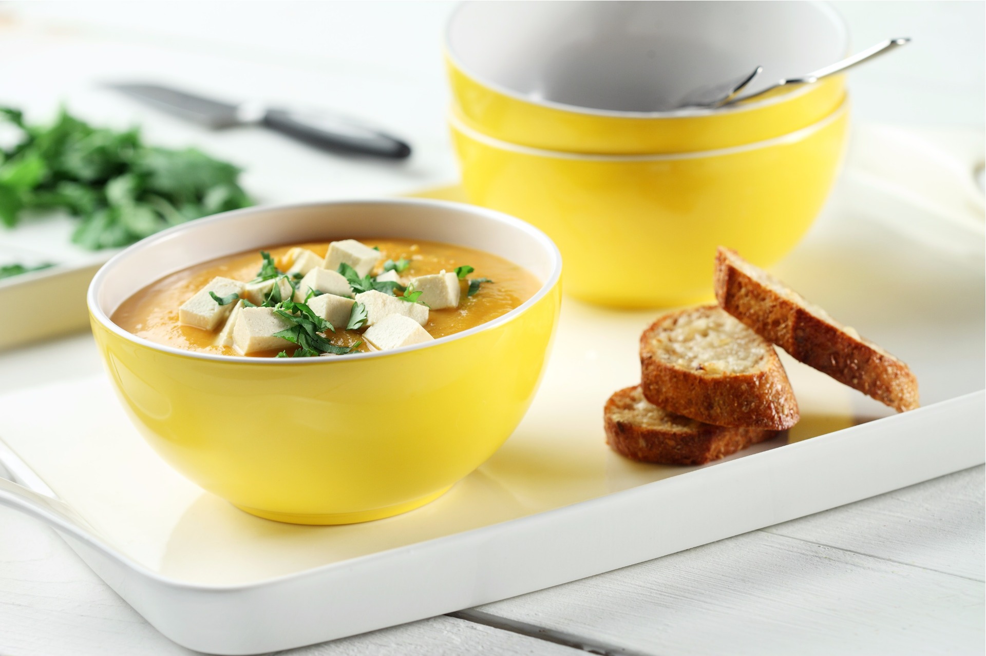 Thai sweet potato bisque with parmesan crostini | Heart and Stroke Foundation