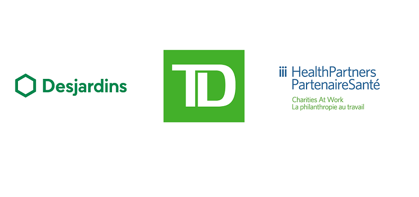 Logos for TD bank, Health Partners and Desjardins