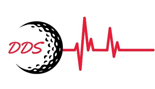 Logo for Dan D. Segin Memorial Golf Tournament showing an illustration of a golf ball and a heart beat.