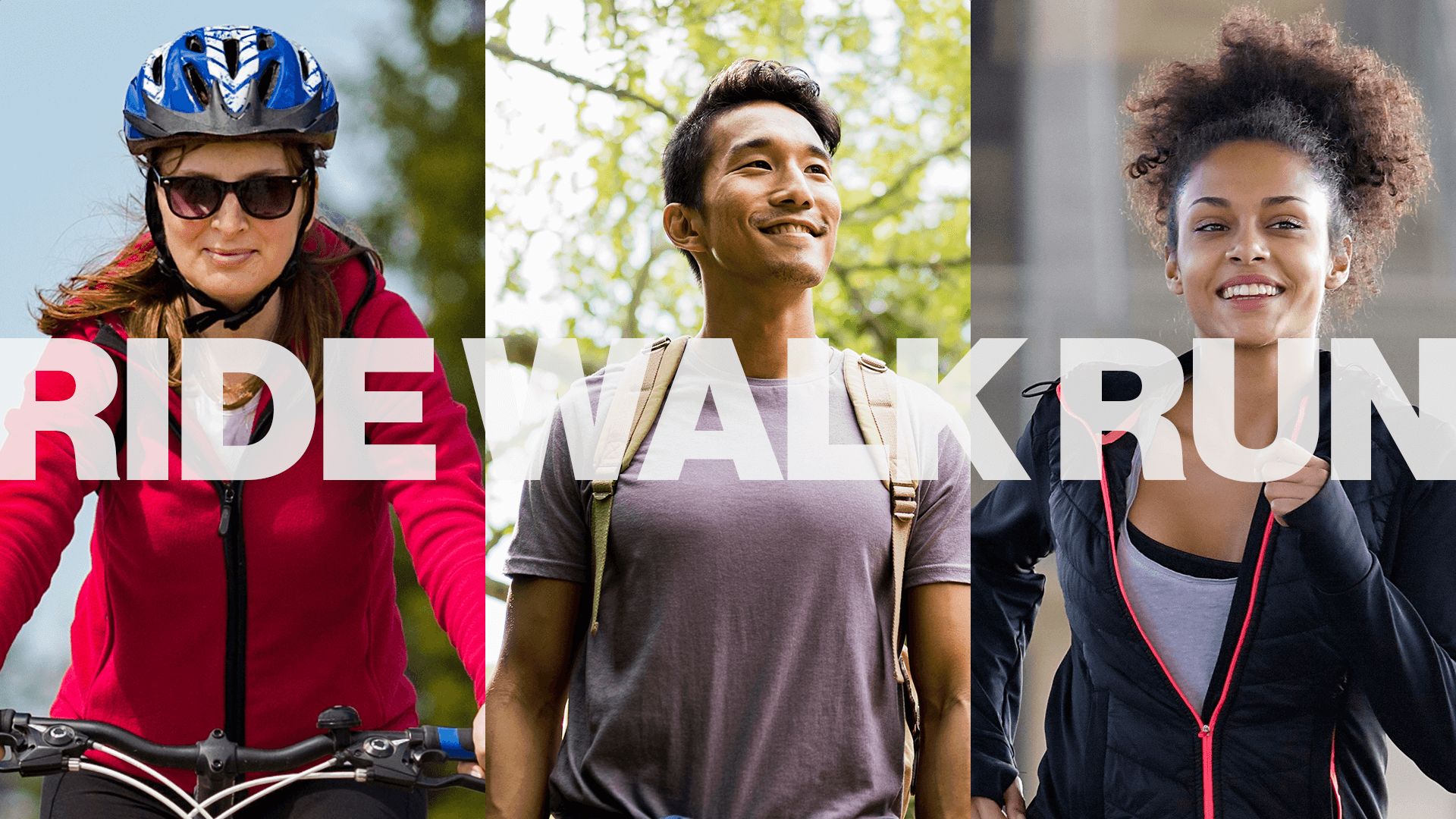 Cyclist, walker and runner getting active outside