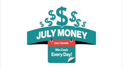 July Money Logo reads "Daily draws - win cash every day!"