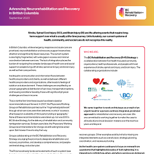 Thumbnail image of report cover for "Advancing Neurorehabilitation and Recovery in British Columbia"