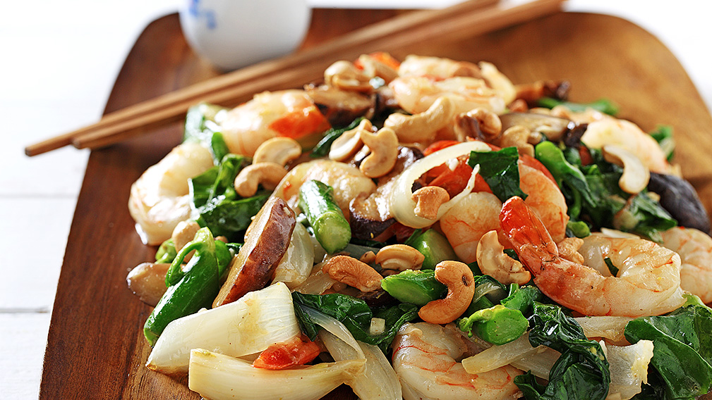 ginger shrimp with gai lan