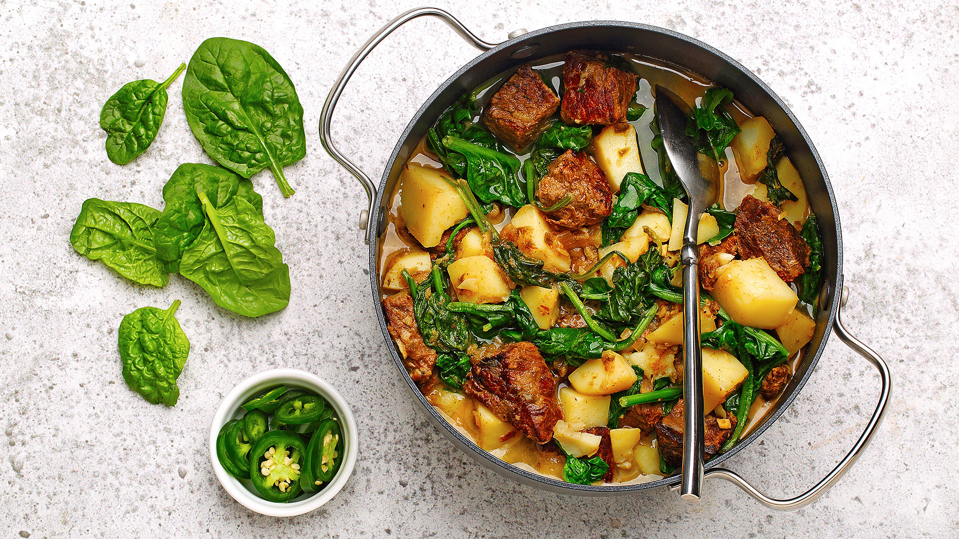 Spiced beef with spinach and potatoes | Heart and Stroke Foundation