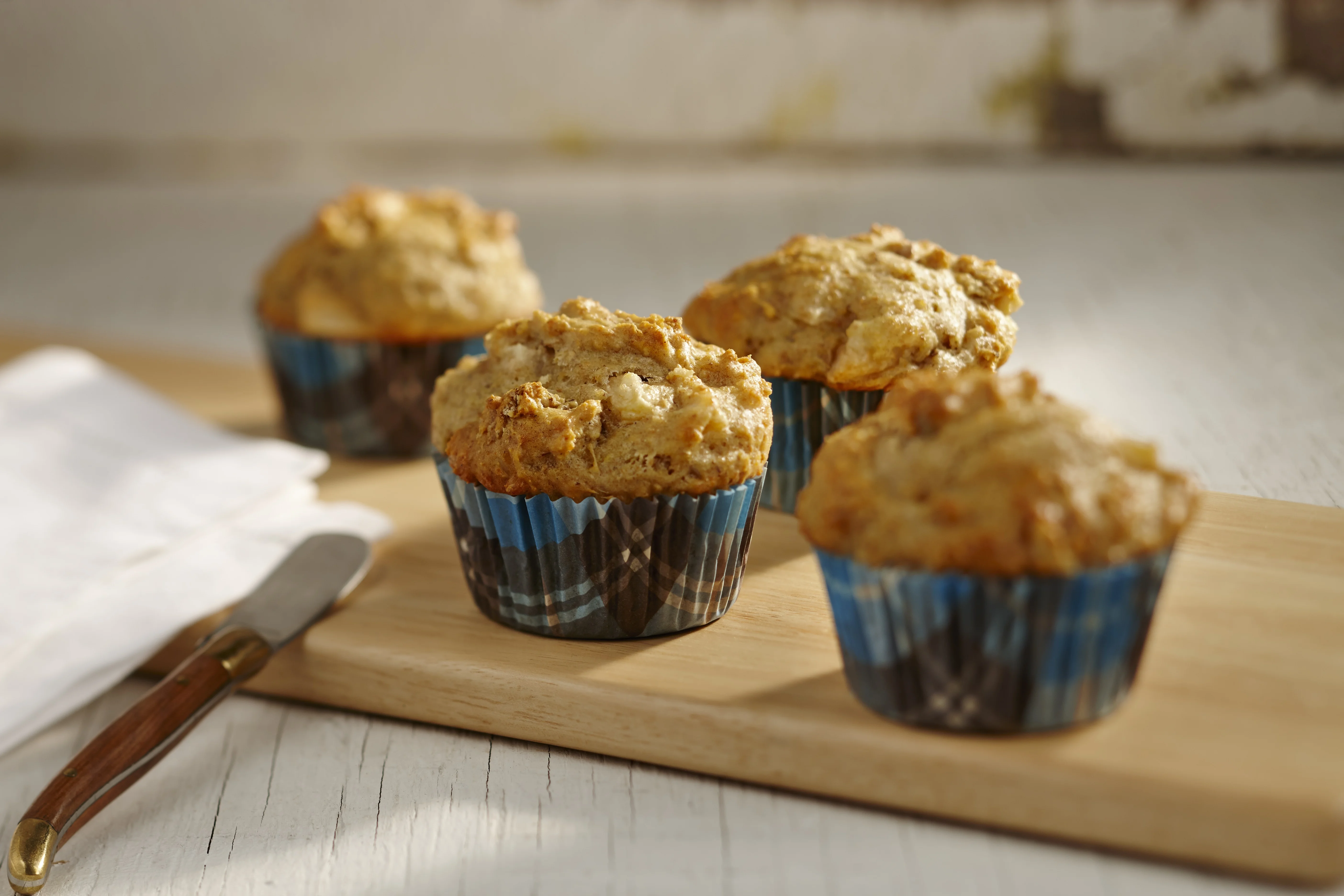 Pear and lentil muffins on a cutting board