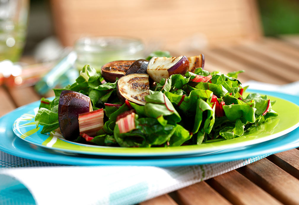 wilted rainbow chard seared eggplant