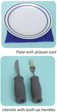 Plate with gripper pad, Utensils with built-up handles