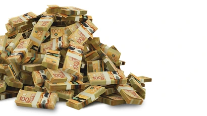 A big pile of cash representing the Loyalty Prize of $50,000 cash. 