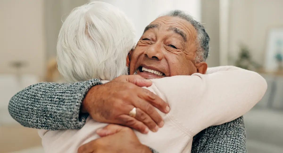Close up of a couple hugging