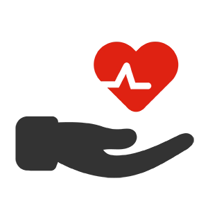 A hand holding a heart with a heartbeat in the heart.