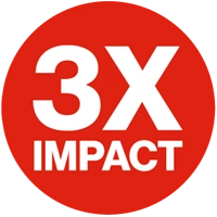 A red button with white text that says 3x Impact