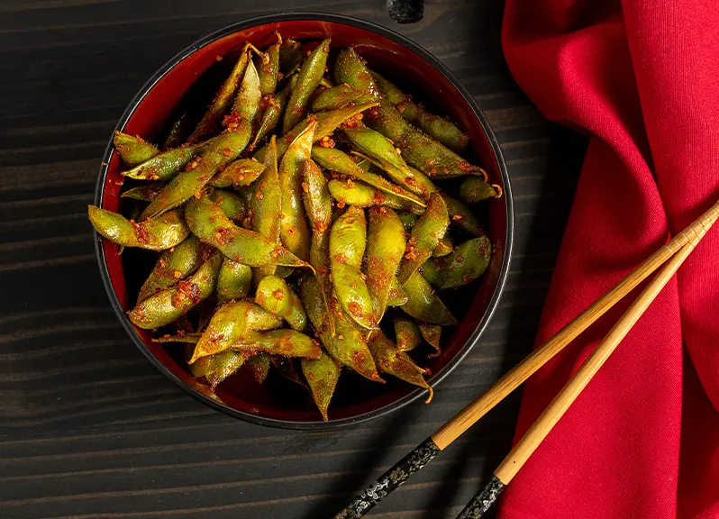Herb and spice edamame in a bowl
