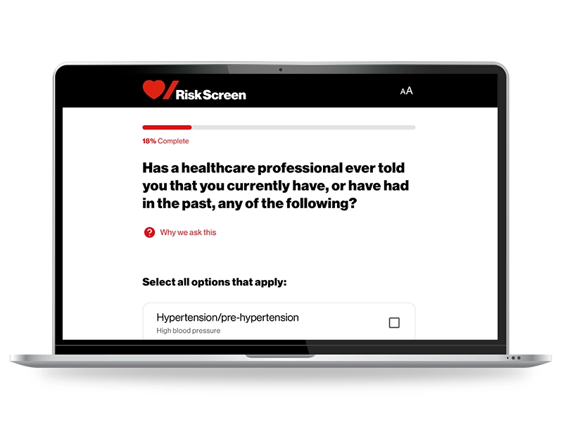 A laptop with the Risk Screen tool’s questions on display.
