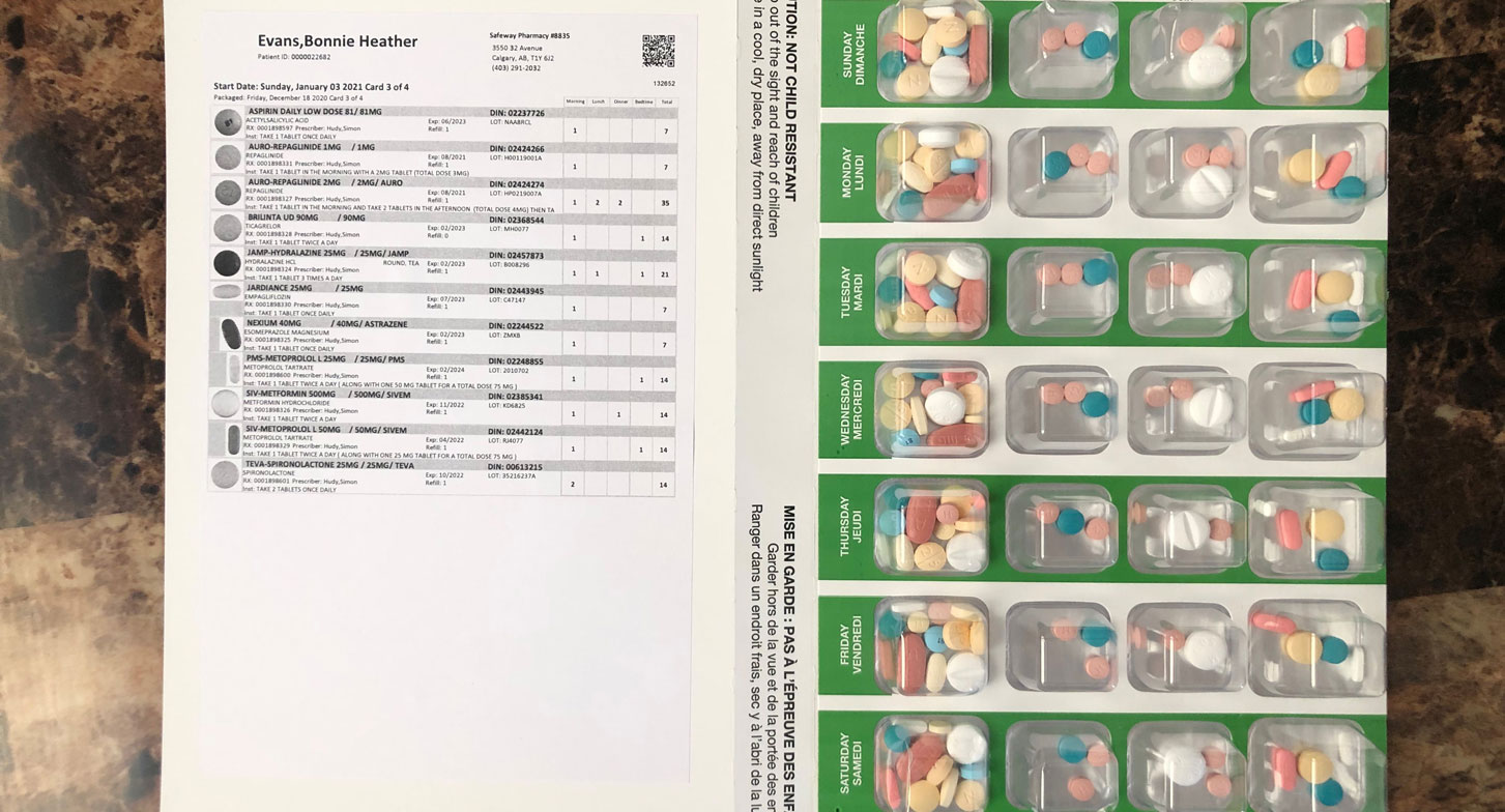 A pill organizer laid out on a table