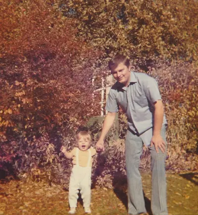 John Wheatcroft at age 29, with his son Duane.