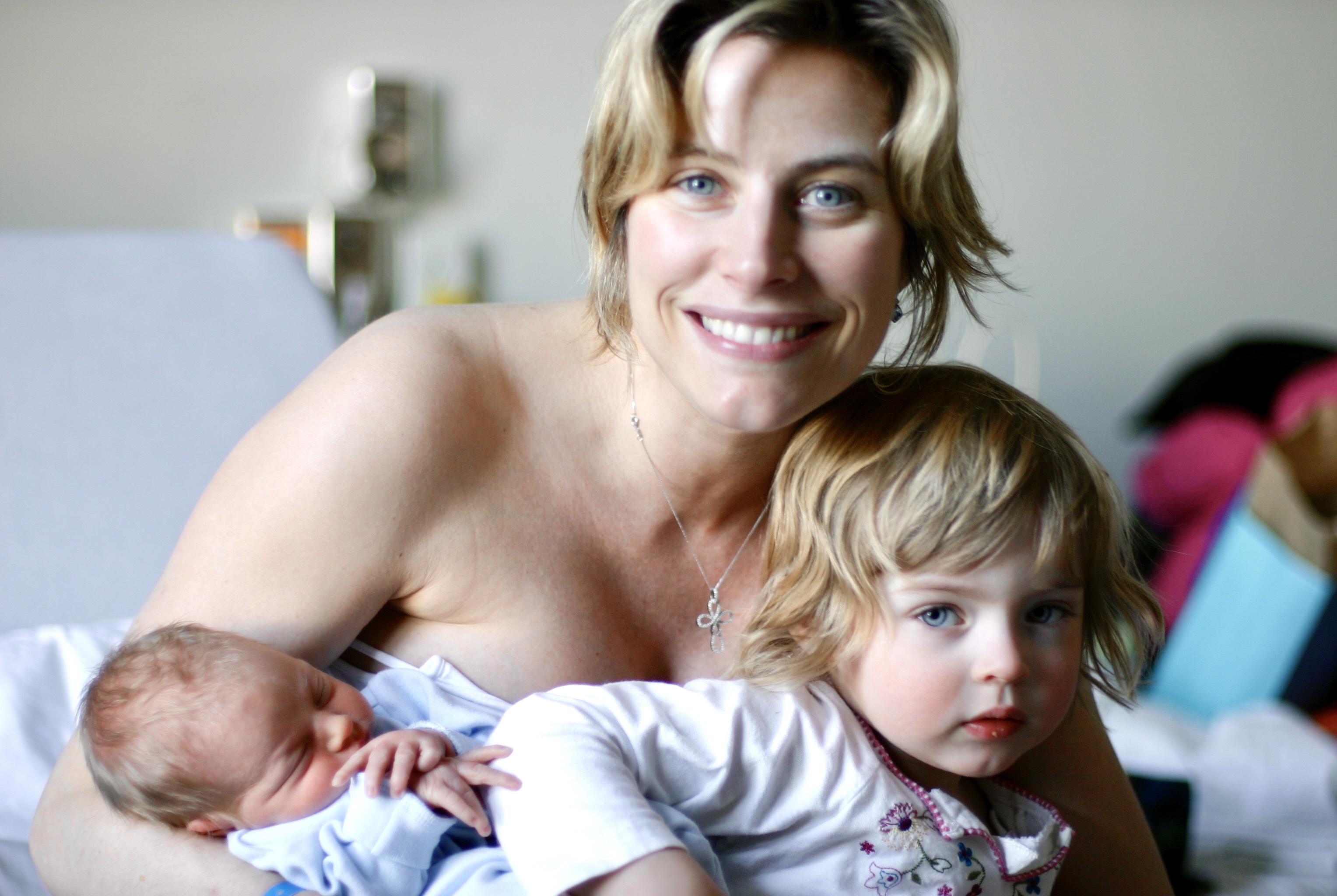 Julie du Page with her daughter Billie and new born son Augustin.