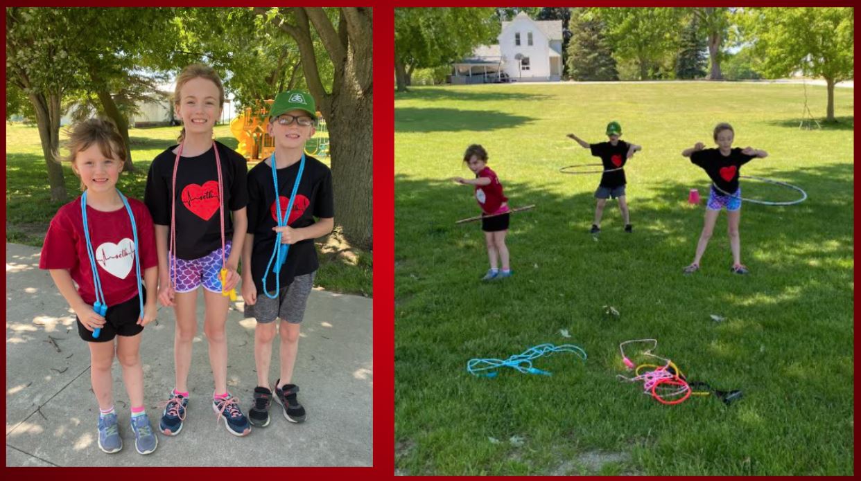 Seth’s schoolmates pose for a photo and participate in Jump Rope for Heart.