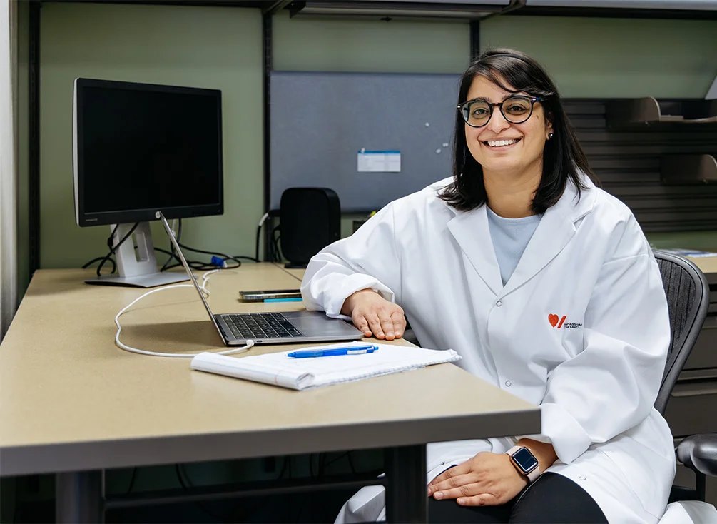 Dr. Swati Mehta by her desk at St. Joseph’s Institute.
