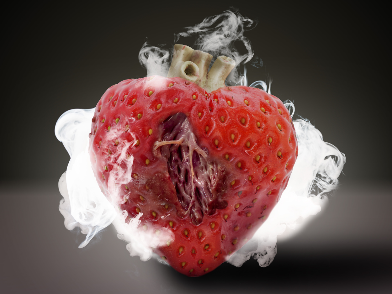 An illustration of a strawberry with heart organs